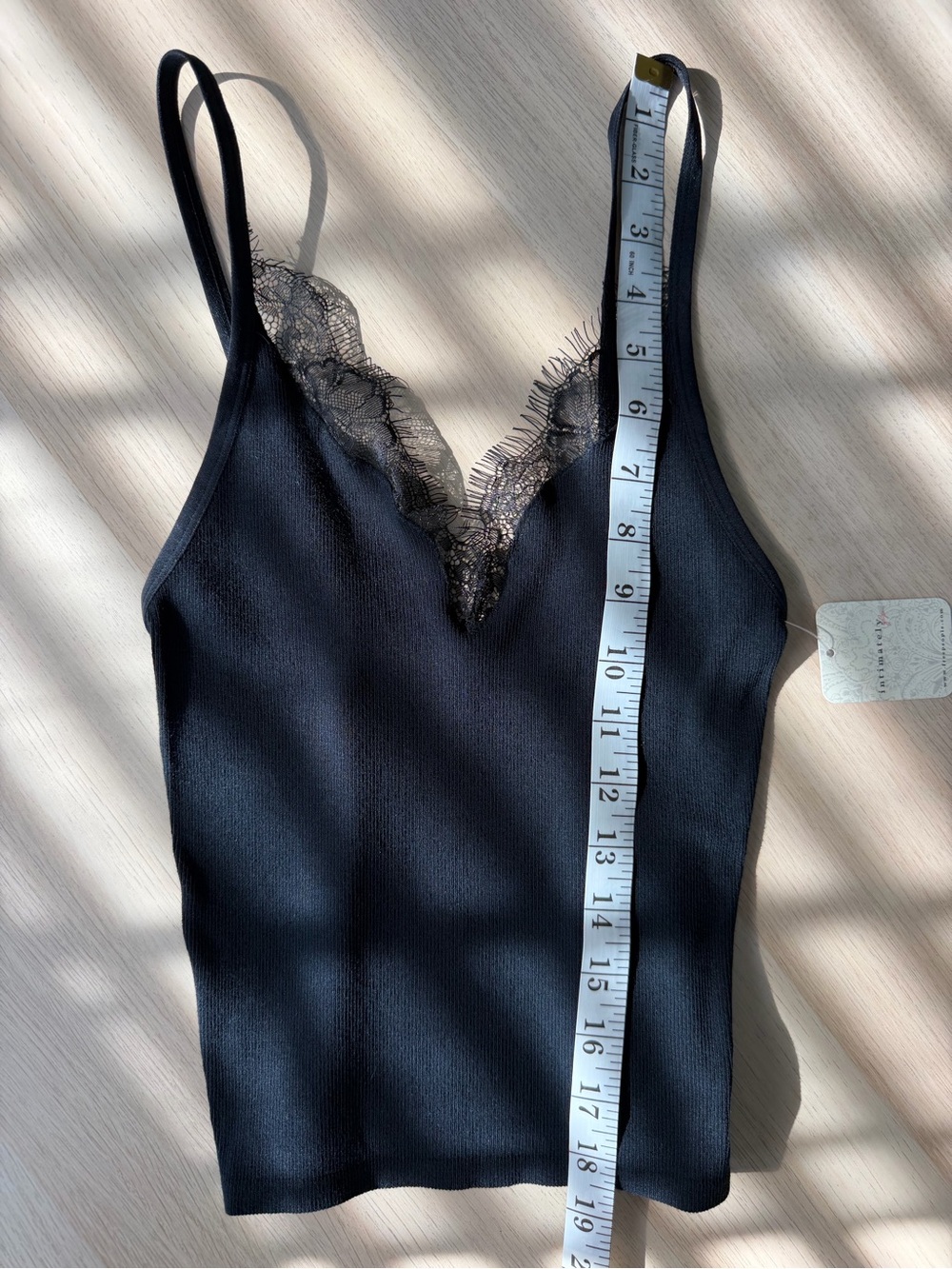 Free People Intimately Lace Trim Cami XS/S Black Ribbed Eyelash V-Neck Tank NWT - Picture 6 of 10